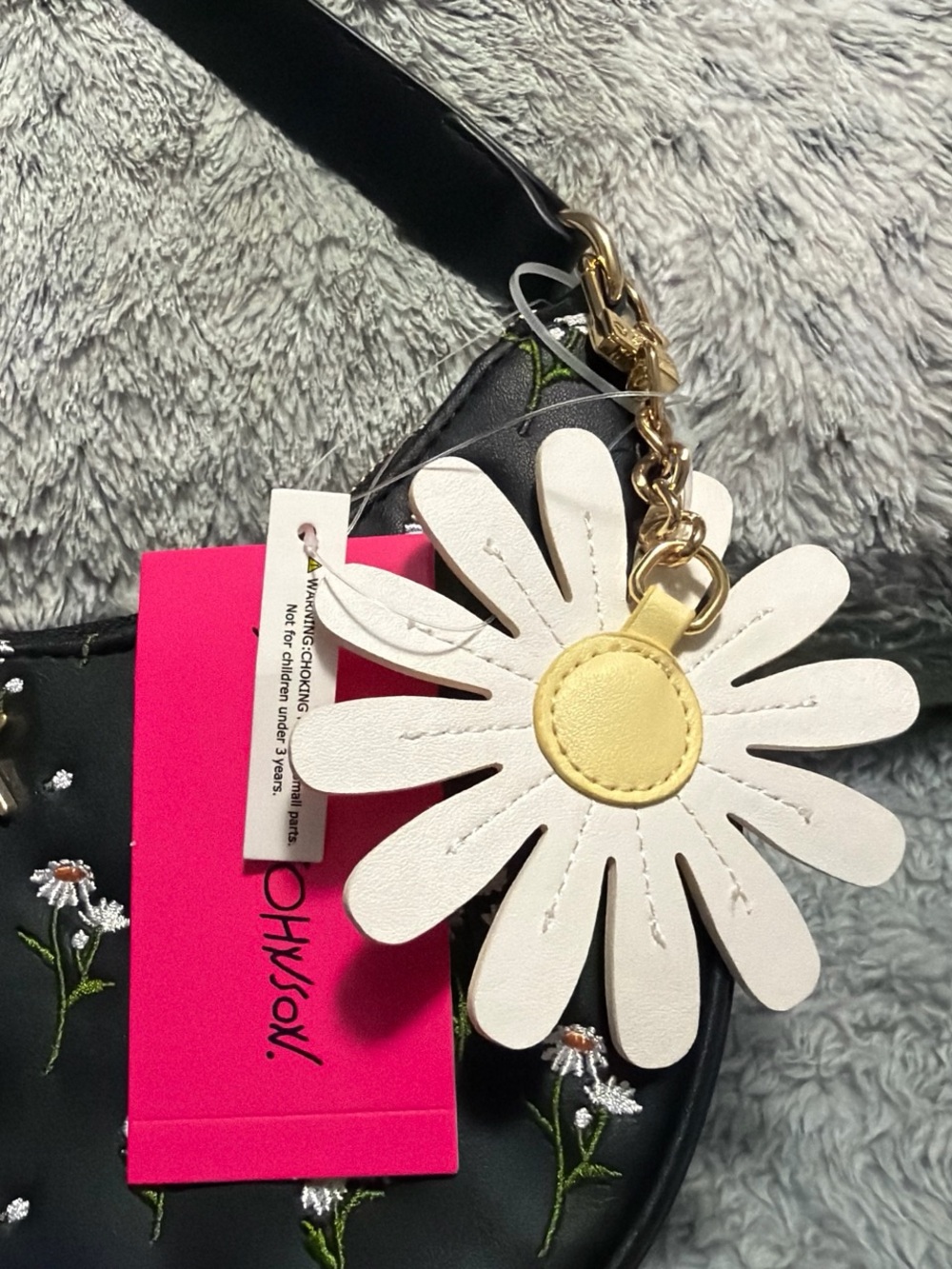 Betsey Johnson Black Shoulder Bag with White Daisy Embroidery - Picture 3 of 6
